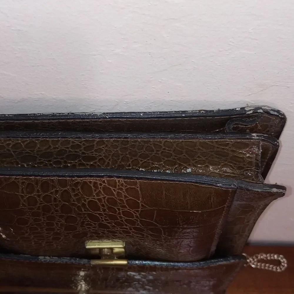 Vintage Brown Faux Alligator Leather Briefcase